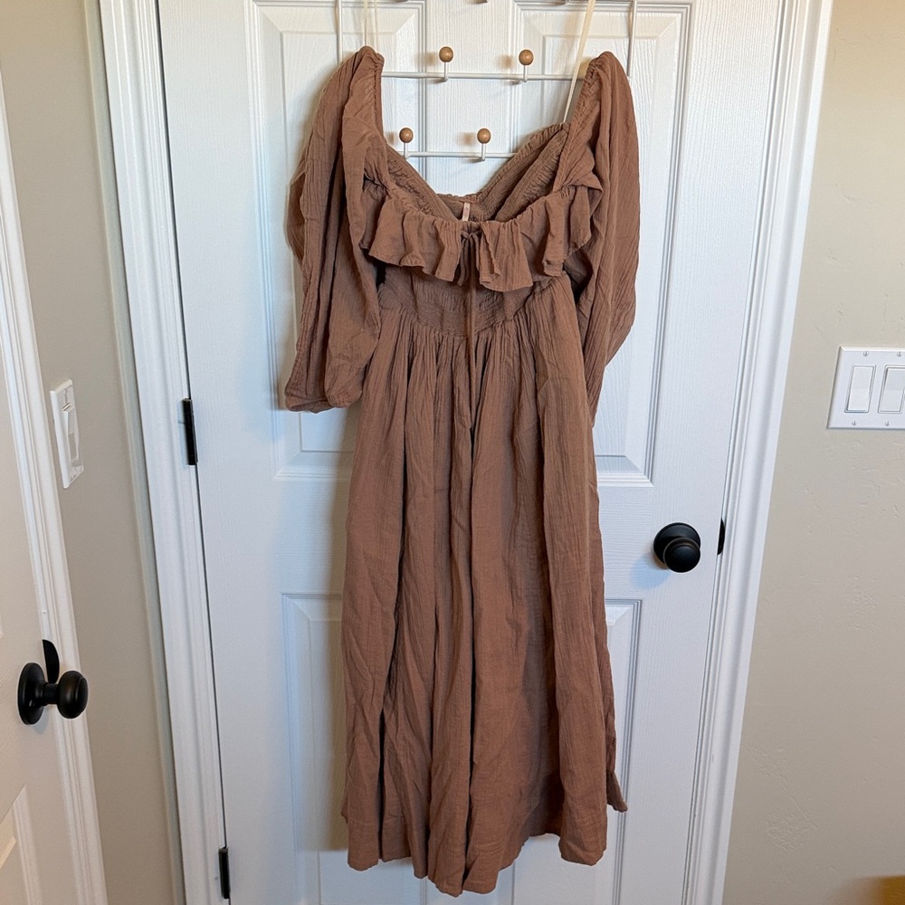Free People Tan Long Sleeve Dress